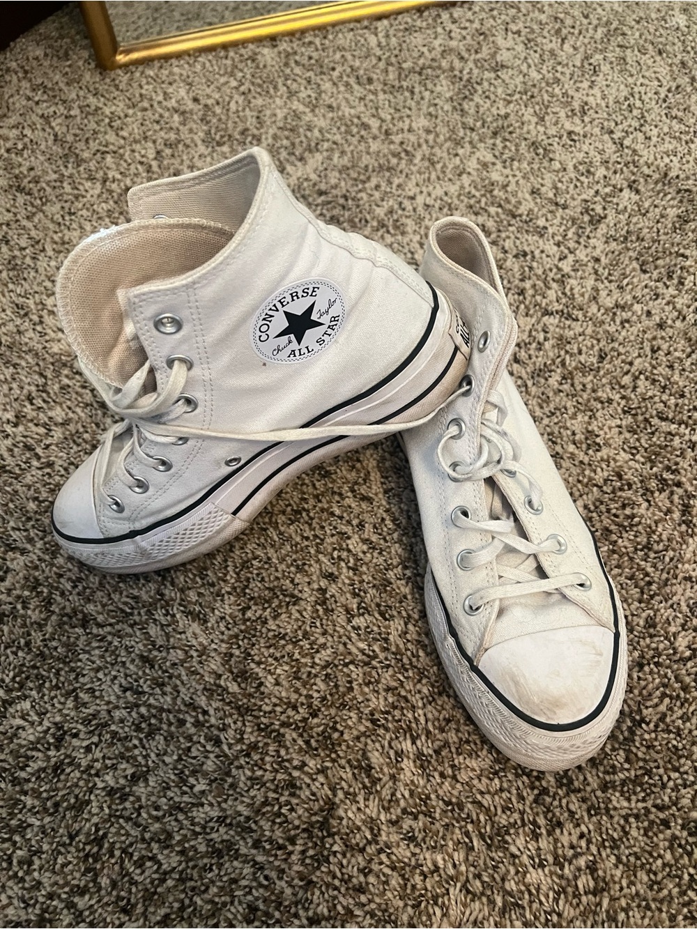 Converse White High Top Sneakers with Black Stripe